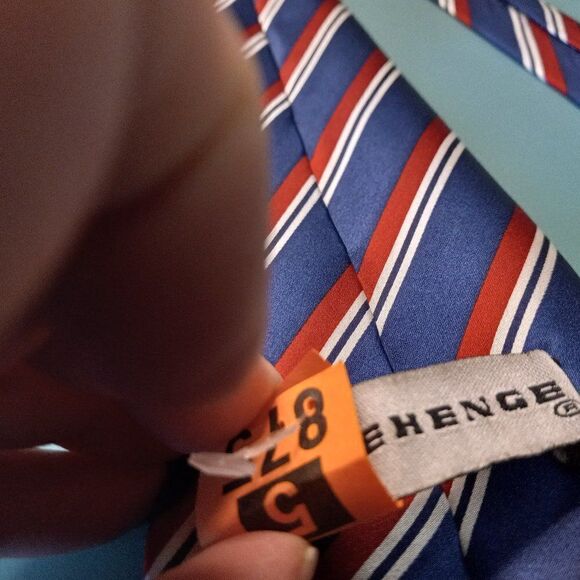 Stonehenge Silk Blue with red and white stripe Tie - Picture 7 of 7